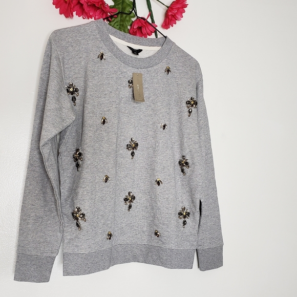 NEW J. Crew Crewneck Sweat Shirt Embellished - Picture 4 of 12